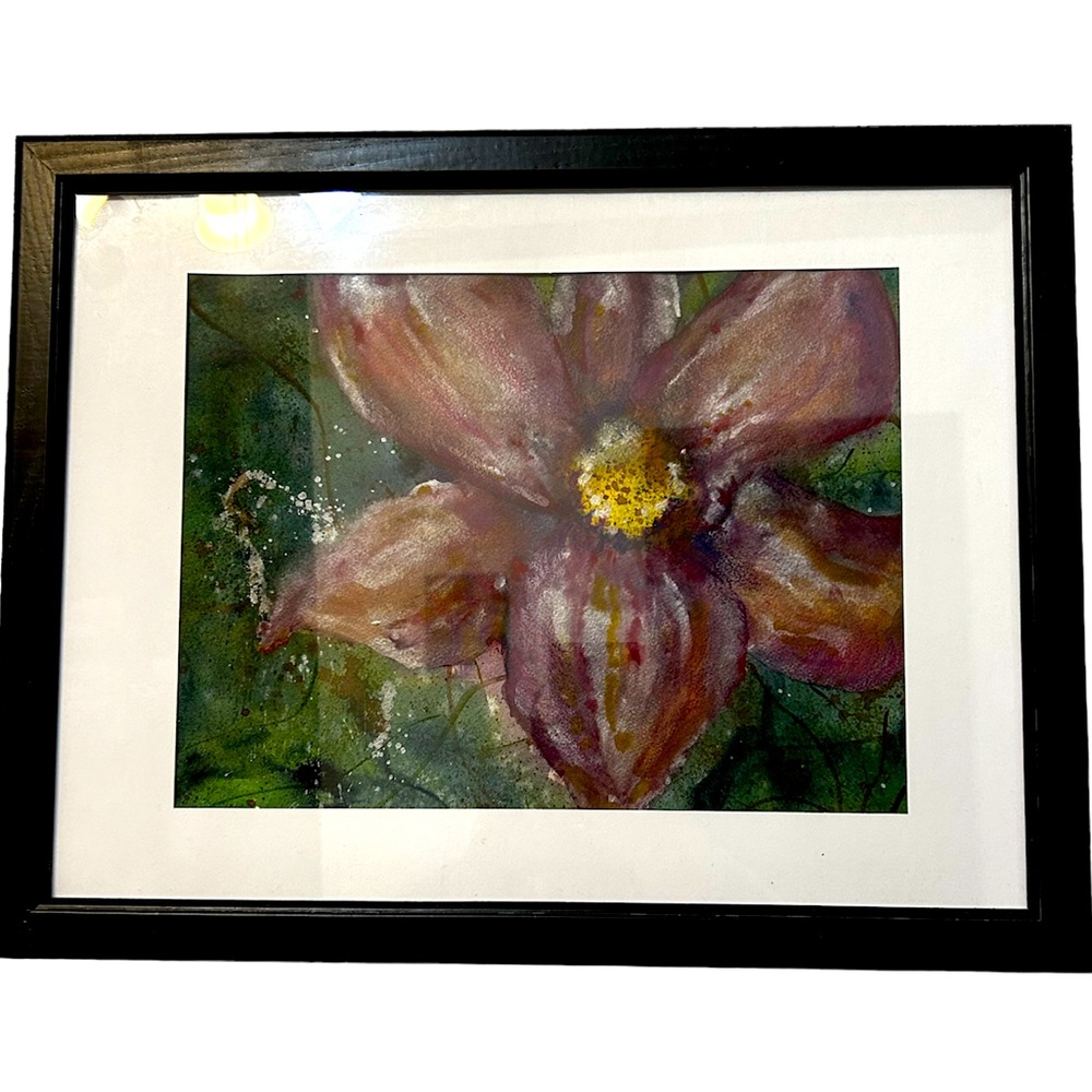 Original Multimedia Floral 14 x 18 Art in Matted Black Frame